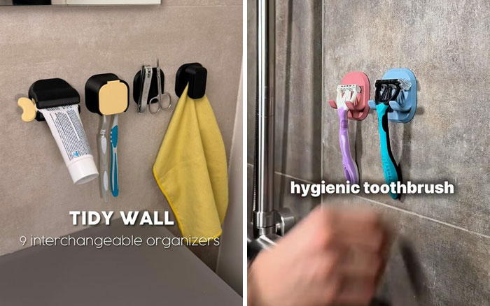 3D printed tidy wall with nine interchangeable organizers for bathroom