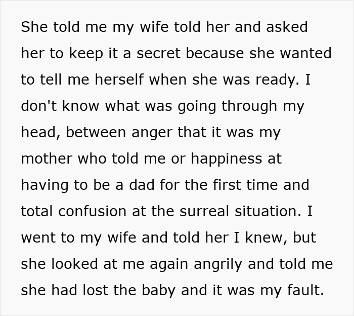 Text about wife losing baby and blaming husband