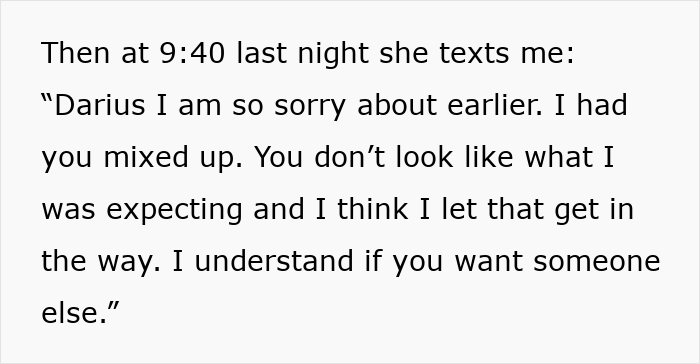A man turned away by a realtor. Text of an apology from the realtor, admitting she made a mistake and had expectations. A man turned away by a realtor. Text of an apology from the realtor, admitting she made a mistake and had expectations.
