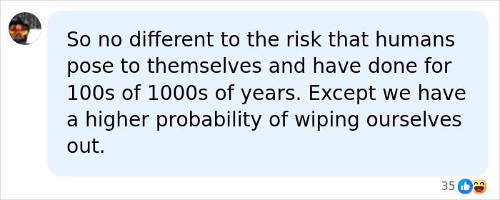 Comment discussing risks humans pose to themselves with AI increasing extinction probability