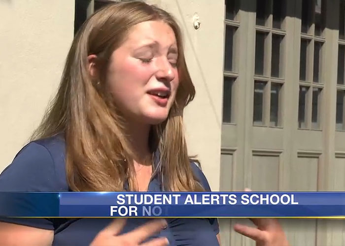 An honors student speaking about her school suspension over coffee and challenging the new rule.