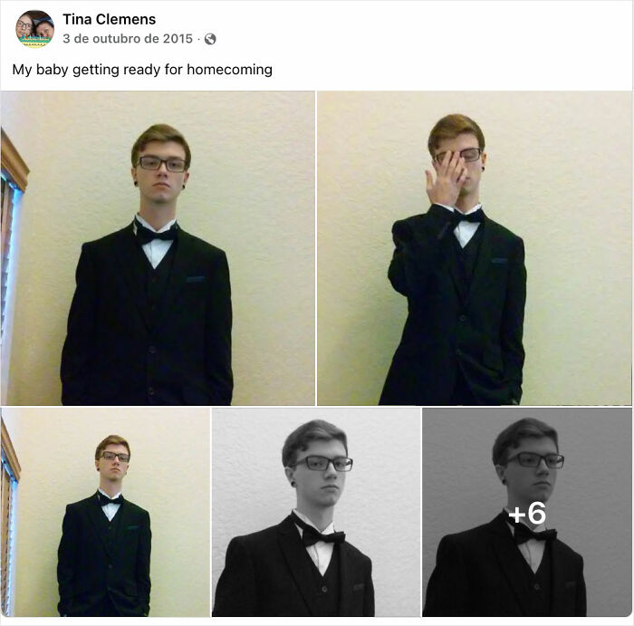 A young man in a black tuxedo getting ready for homecoming, relevant to the mom and son charged story.