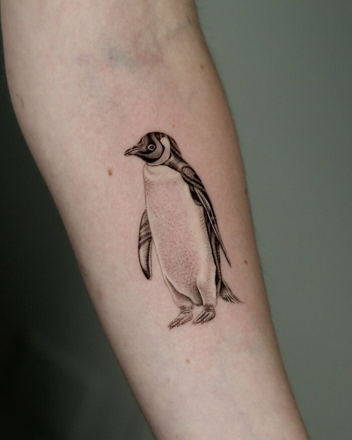 Black and white penguin tattoo detailed animal tattoo