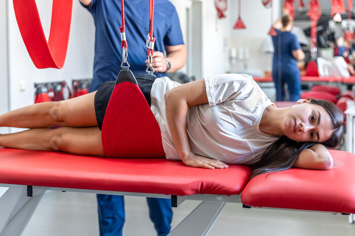 A patient undergoing a medical procedure with specialized equipment, showcasing medical procedures.