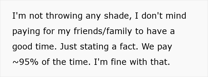 Text snippet explaining a man's willingness to pay for family, even when his BIL secretly pays and blames him. Text snippet explaining a man's willingness to pay for family, even when his BIL secretly pays and blames him.