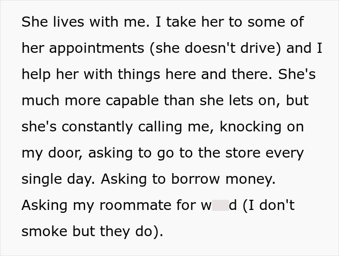Screenshot describing the toxic mom's manipulative behavior and her constant demands on her daughter.