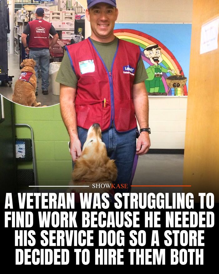 A veteran working alongside his service dog wearing a matching vest, showing wholesome stories of kindness.