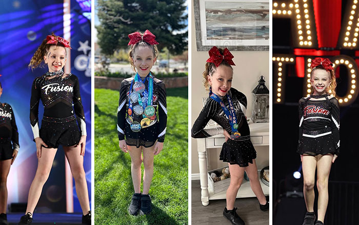 Collage of a young daughter in cheerleading outfits, central to the disturbing details in the Las Vegas hotel case. Collage of a young daughter in cheerleading outfits, central to the disturbing details in the Las Vegas hotel case.
