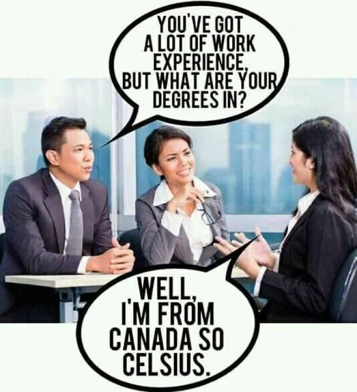 Humorous job interview meme joking about degrees in work experience with a pun