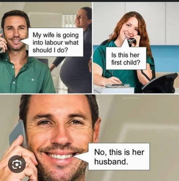 Comical meme of a man misunderstanding labor question with his wife