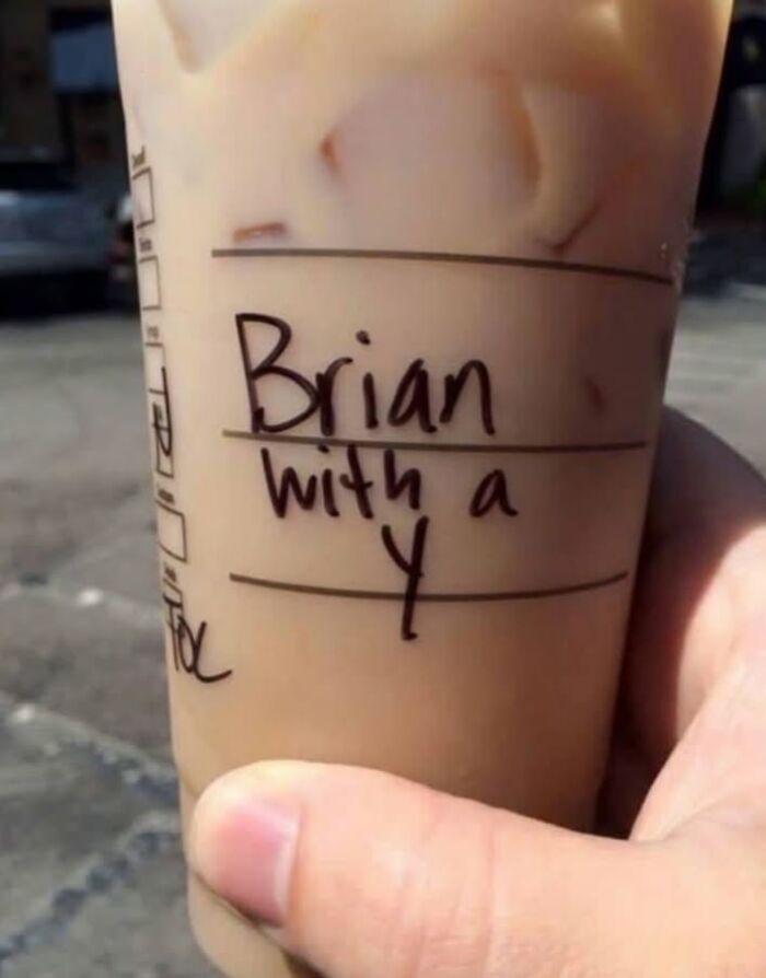 Funny coffee cup with name Brian misspelled as Brian with a Y