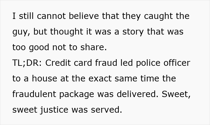 A summary of a story about credit card thief and police officer making an arrest