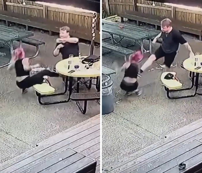 Footage of a man's brutal reaction, kicking a woman after she rejects him on their second date. Footage of a man's brutal reaction, kicking a woman after she rejects him on their second date.
