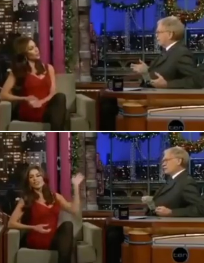 Angie Everhart, a female star, animatedly puts a man in his place on a talk show.