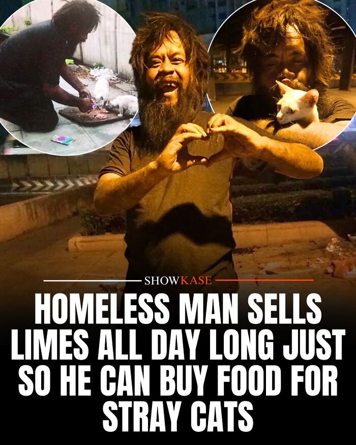A smiling man makes a heart gesture with his hands, sharing wholesome stories of caring for stray cats