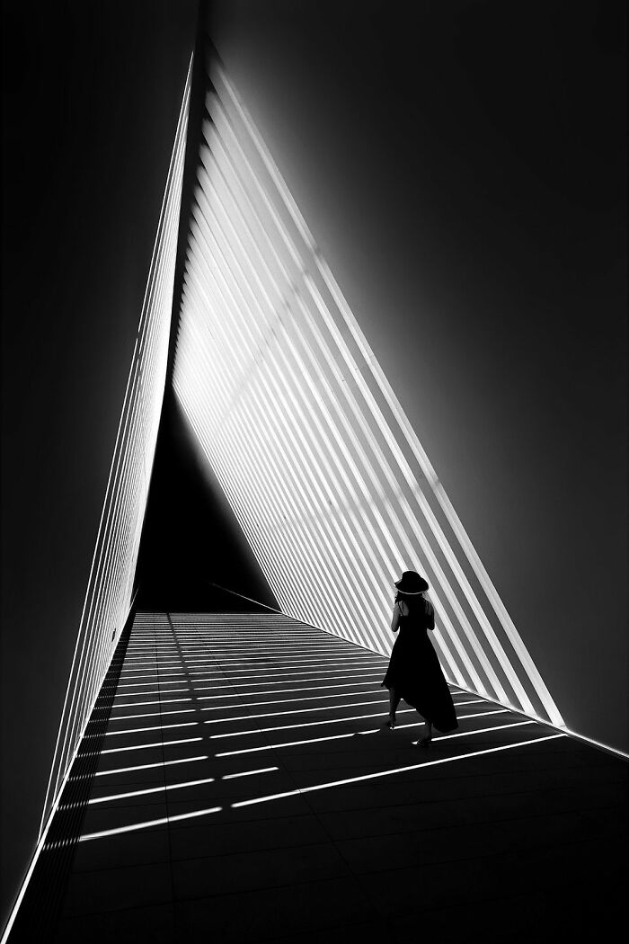 Minimalist architecture photography captures dramatic light and shadow in a bold scene.