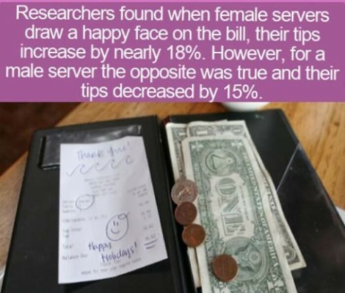 Interesting facts about restaurant tips showing a cash bill with a smiley face