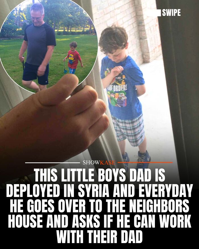 A young boy visits a neighbor's house to work with their dad, a wholesome story of community support