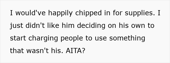 Text post questioning if the author is wrong for stopping a coworker from charging others for coffee