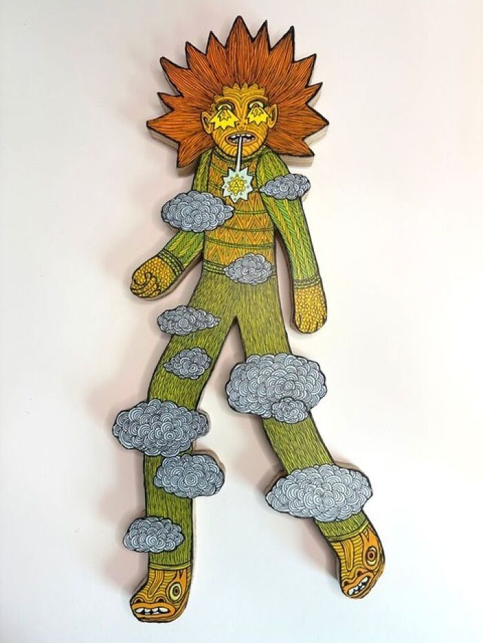 Theo Ellsworth vibrant flower-headed figure surrounded by clouds art