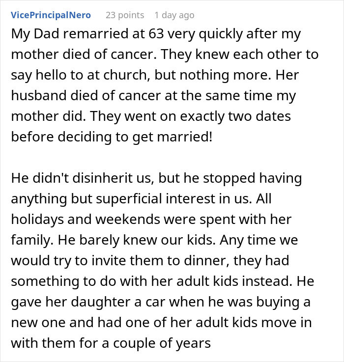 A personal story about a widowed dad remarrying within 6 months and cutting daughters out of the will. A personal story about a widowed dad remarrying within 6 months and cutting daughters out of the will.