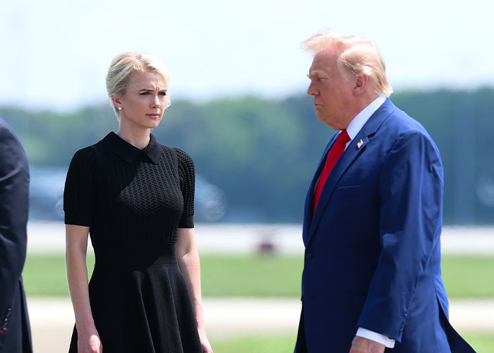 Donald Trump and Natalie Harp standing together, observed by White House for viral image controversy.
