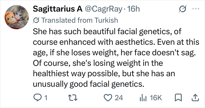 Social media comment about supermodel genetics and physical transformation over time.
