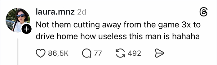 Social media comment criticizing a man for leaving a baseball game multiple times