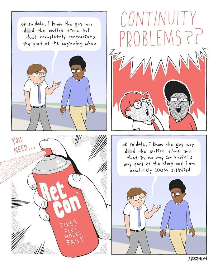 Bips McCallister's comic uses a spray can of RetCon to fix continuity problems in a story, proving nothing is too absurd for a punchline.