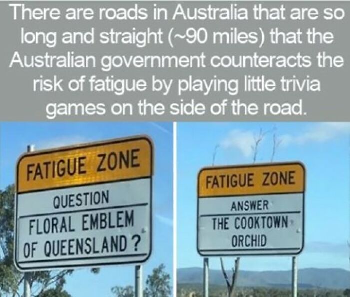 Interesting facts about roadside fatigue zone trivia signs in Australia to stay awake