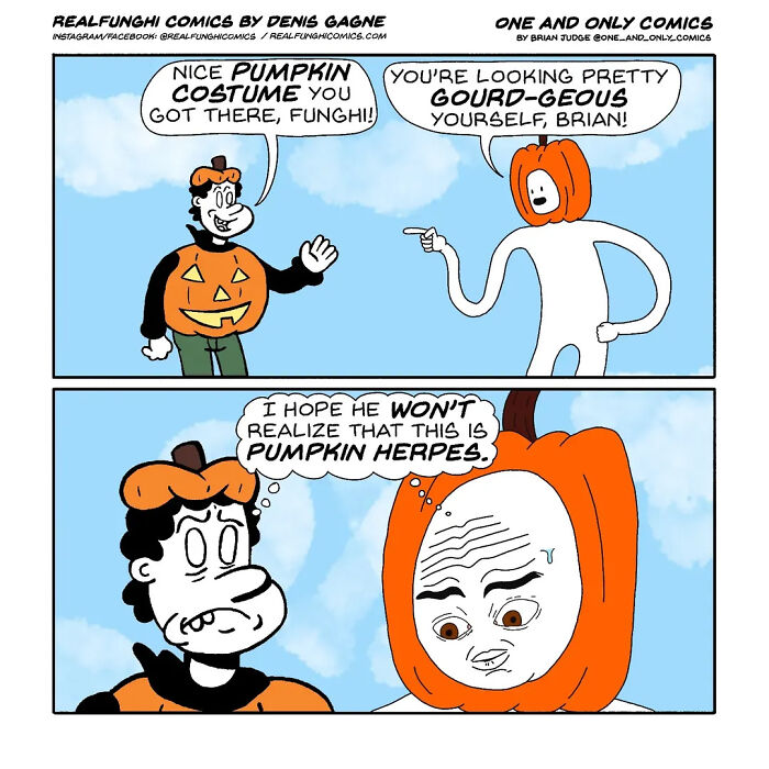 One And Only Comics crossover strip featuring characters talking about pumpkin costumes.