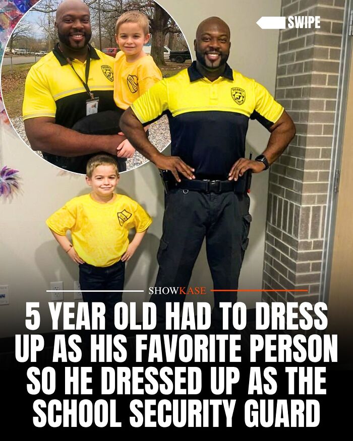 A boy dressed as his favorite person, a school security guard, showing wholesome stories of connection.