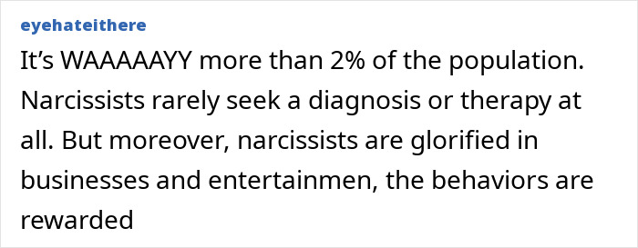 Comment about narcissists representing more than 2% of the population and being glorified, exploring dangerous personality types. Comment about narcissists representing more than 2% of the population and being glorified, exploring dangerous personality types.
