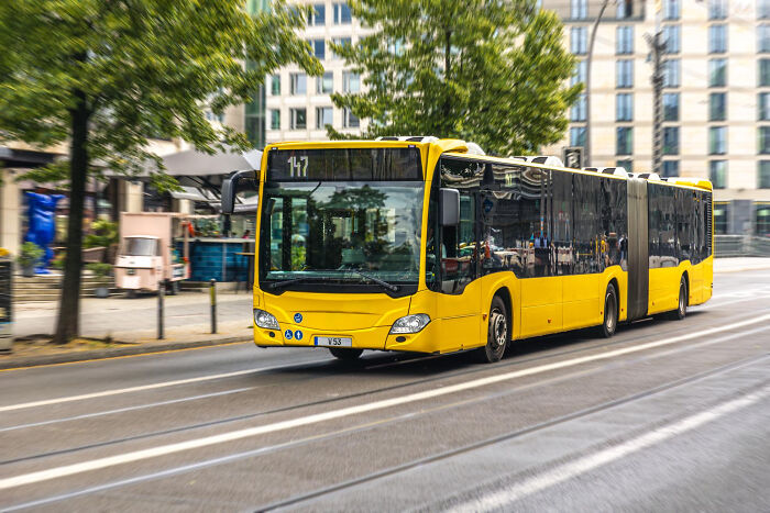 A bright yellow articulated bus driving on a city street, symbolizing an unexpected end to a life story.