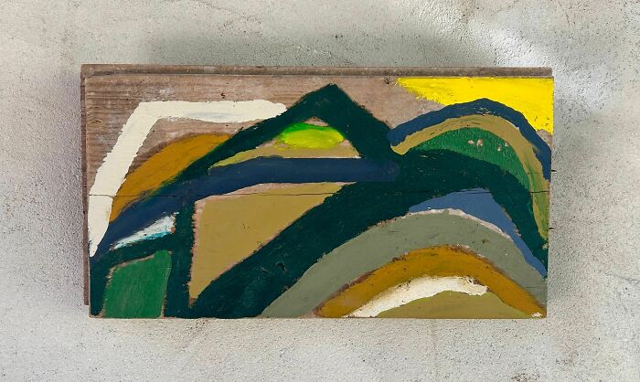 An abstract Creative Art landscape by Heather Chontos, with layered colors creating a serene yet dynamic view on wood.