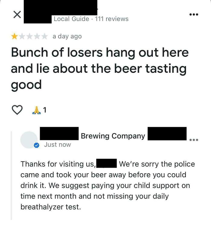 A screenshot of a customer review and owner response, highlighting customers who clearly need a reality check.