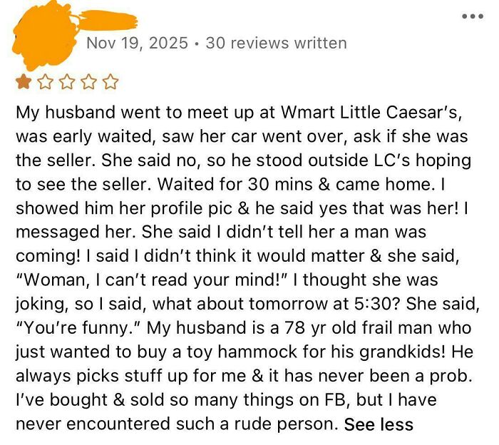A customer review needing a reality check, expressing frustration with a seller over a toy hammock.