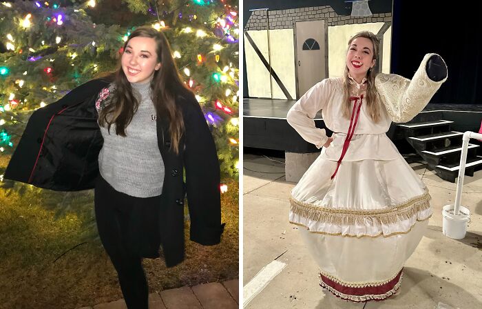 A woman's full-body split image, showcasing positive breakup transformations and the serenity of peace.