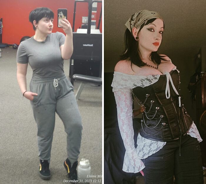 A split image of a woman's style evolution, reflecting her breakup transformations and peace.
