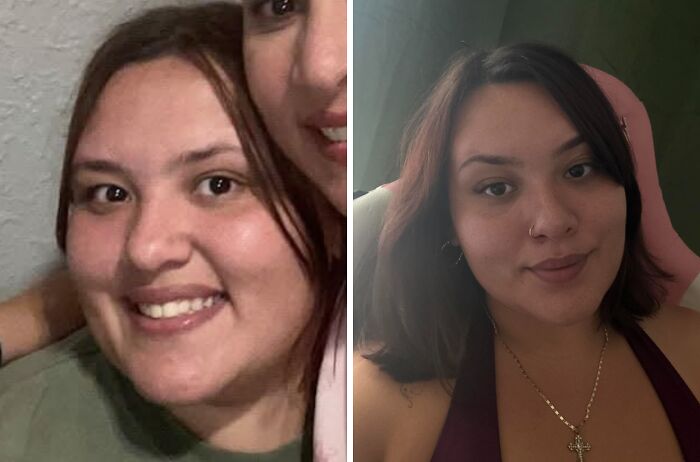 Close-up of a woman's breakup transformation, showing a happier, peaceful expression.