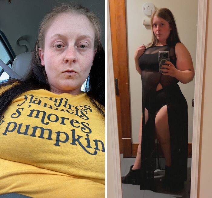 Before and after breakup transformations: A woman's journey to peace, showing positive change in appearance.