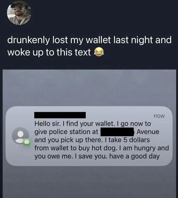A Roses Are Red meme of a text message about a lost wallet, showing comedic interaction.
