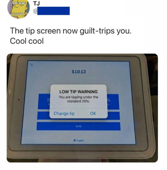 A Roses Are Red meme showing a tablet displaying a low tip warning, creating comedy.