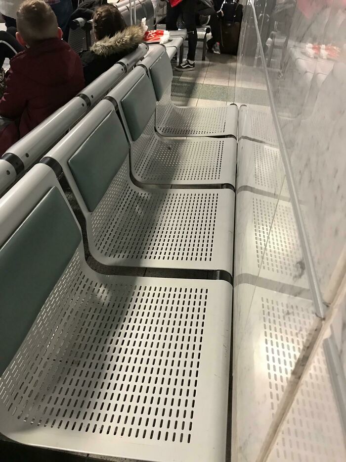 Empty airport waiting chairs, part of the hilarious and weird things spotted at airports.