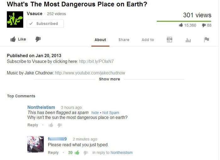 People finding gold in YouTube comment section, a discussion about the most dangerous place on Earth.