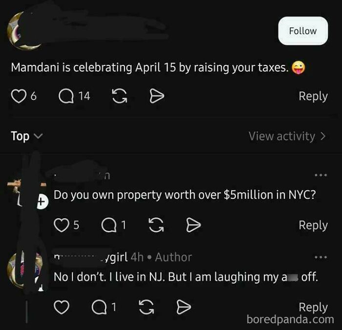 A screenshot showing an online discussion about unbelievably stupid statements and infuriating comments regarding taxes.