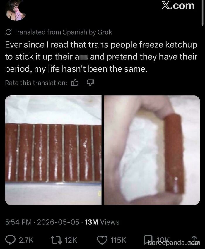 A social media post featuring two images of frozen ketchup sticks, part of a stupid meme.