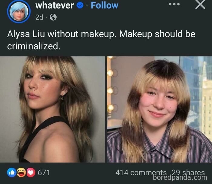 Alysa Liu in two split images, one with makeup and one without, highlighting people's unbelievably stupid reactions.