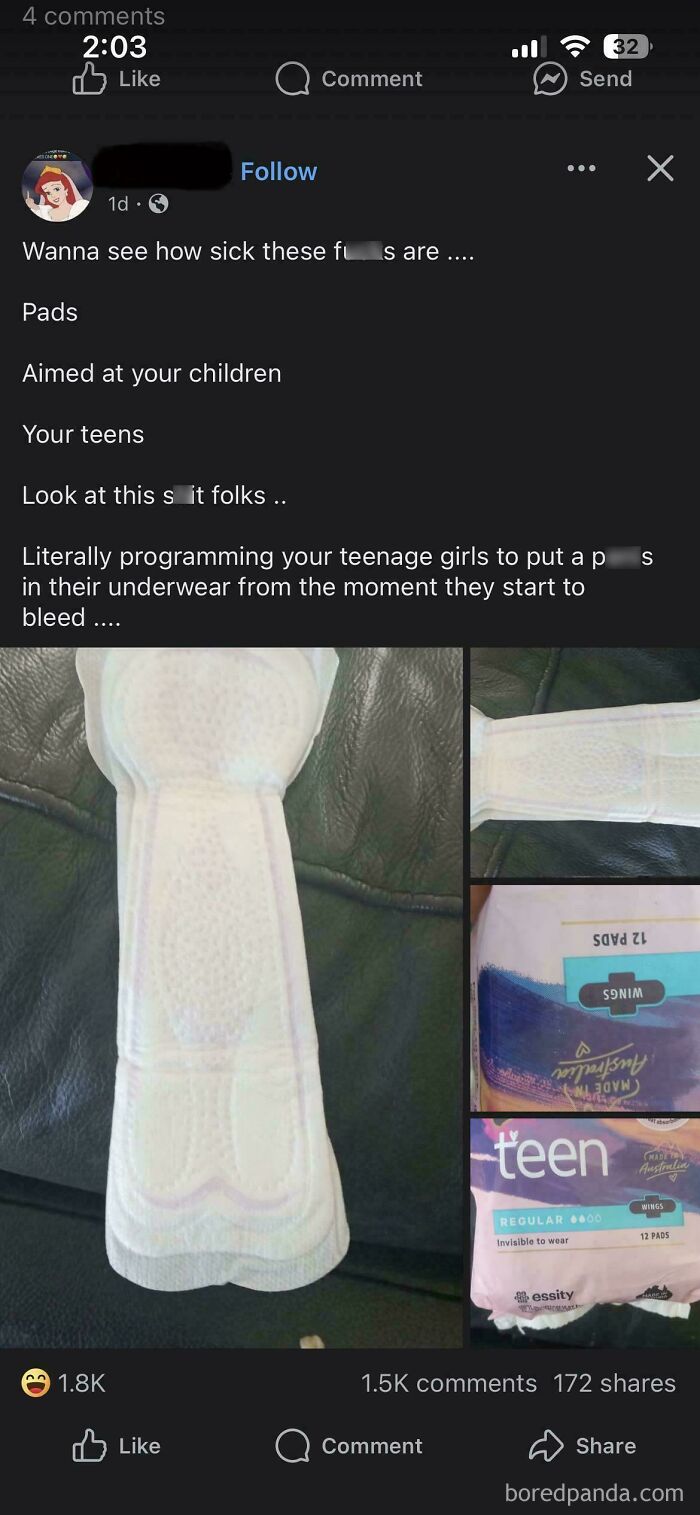 A Facebook post complaining about sanitary pads, highlighting unbelievably stupid views.