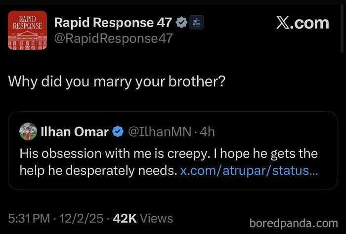 A social media post asking 'Why did you marry your brother?' with a reply, highlighting instances of people being unbelievably stupid.